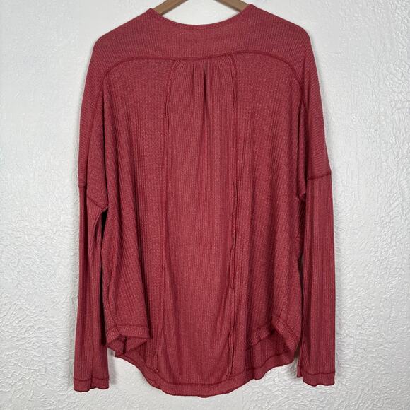 Free People Leo Henley Waffle Knit Long Sleeve Tee Size Medium - Picture 2 of 4